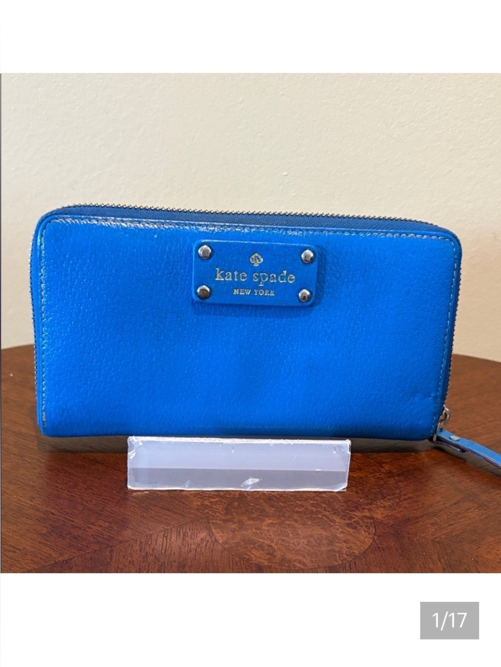 kate spade long wallet zip-around wallet Leather bright cobalt blue beige ins